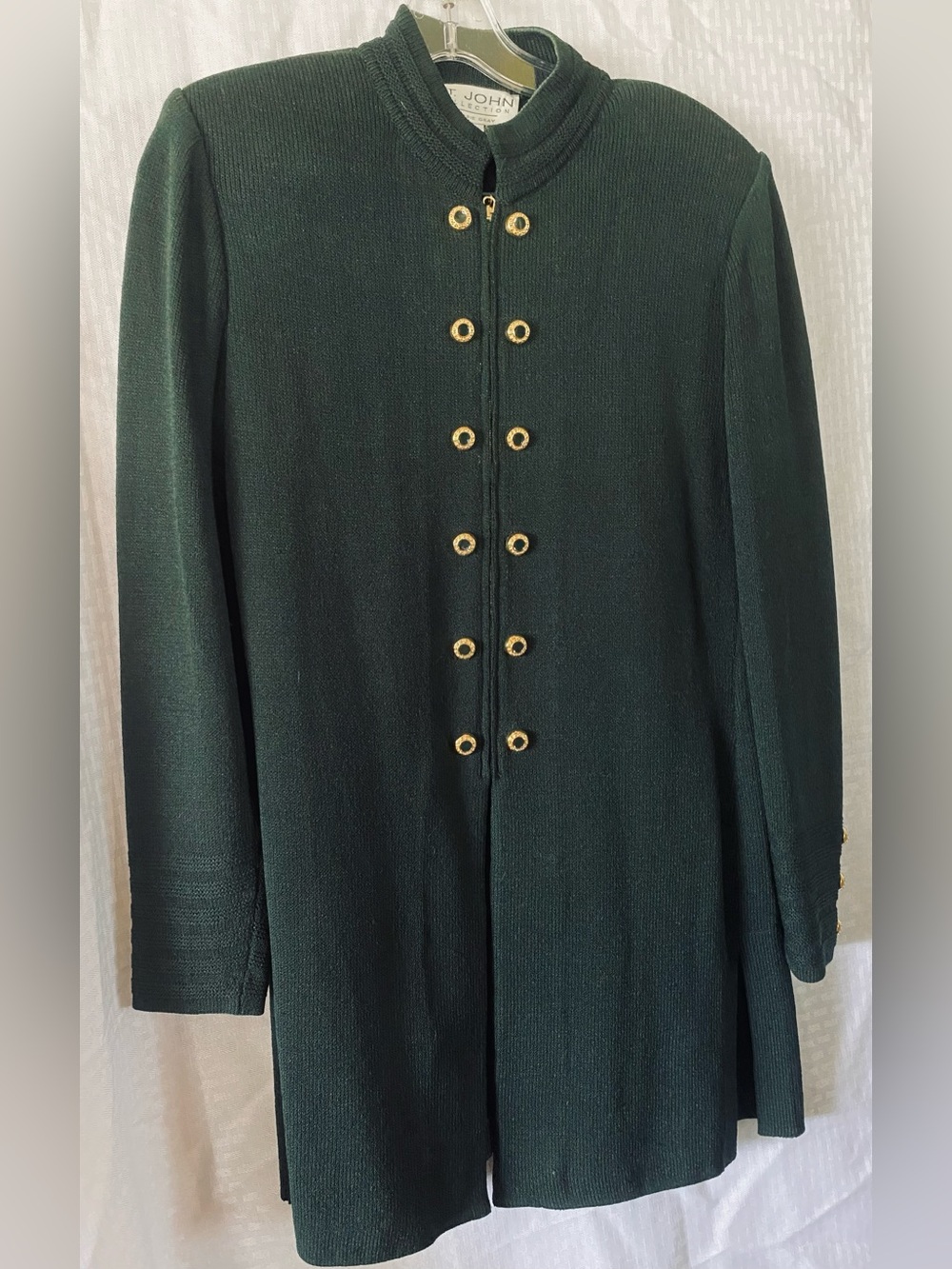St John Black Knit Coat With Gold Tone Buttons And A Black Pull On Skirt Set